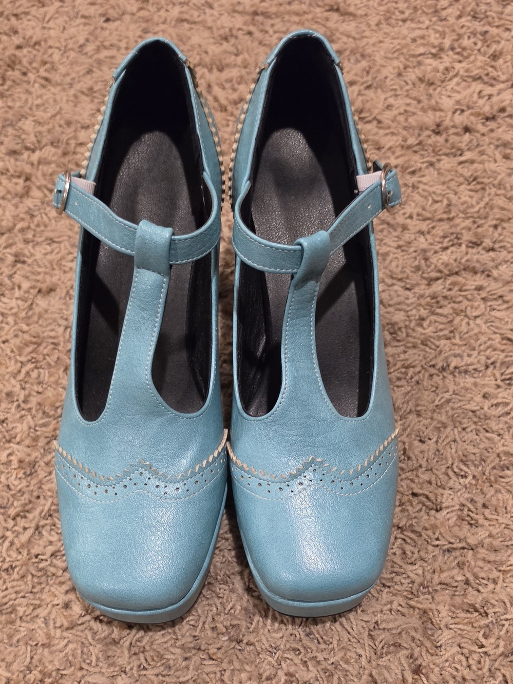 T-Strap Block Heel Pumps in Blue EU 43 New Never Worn